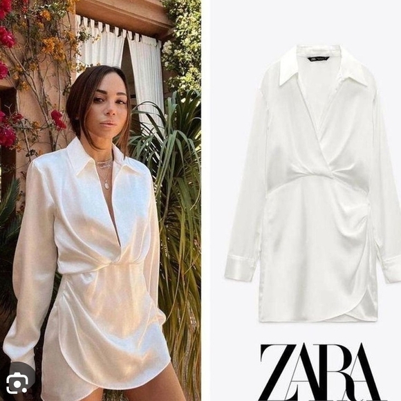 Zara Dresses & Skirts - NWT Zara White Satin Medium Wrap Dress PTP 21 - Length 33